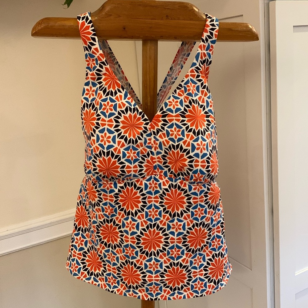 Lands' End Floral Geometric Orange Blue White One-Piece Tankini